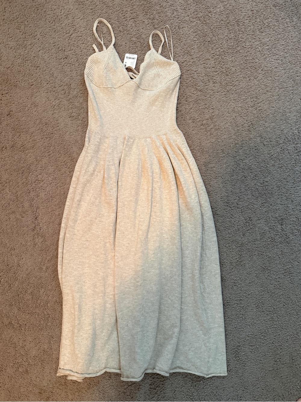 Free People Cream Knit Spaghetti Strap Midi Dress